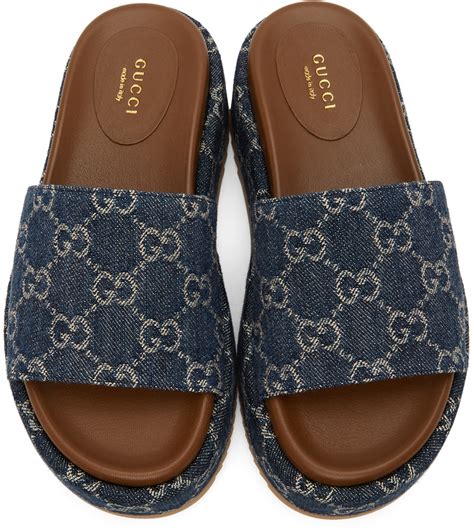 gucci slide denim|Gucci denim platform slides.